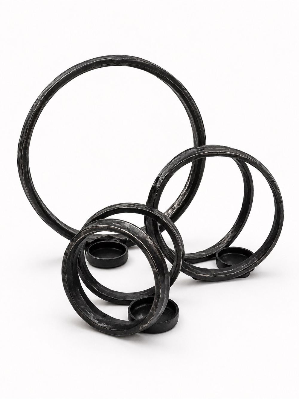Pottery Barn Forged Iron Ring Tealight Candle Holders Set of 3 Modern Sculptural